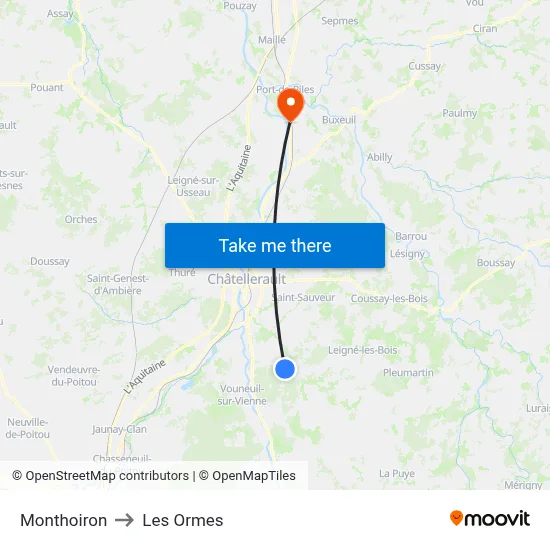 Monthoiron to Les Ormes map