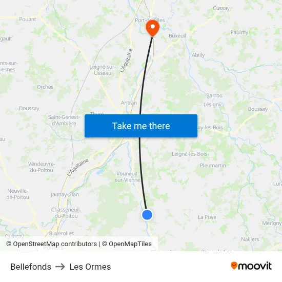 Bellefonds to Les Ormes map