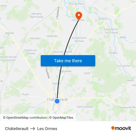 Châtellerault to Les Ormes map
