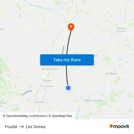 Pouillé to Les Ormes map