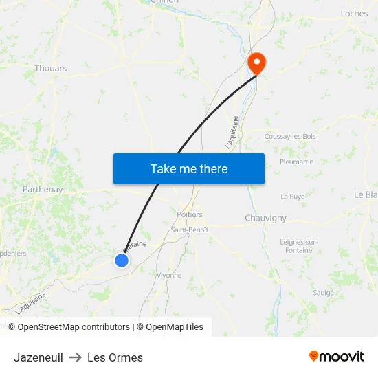 Jazeneuil to Les Ormes map