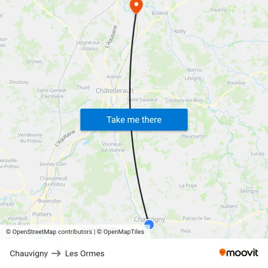 Chauvigny to Les Ormes map