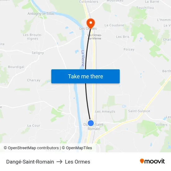 Dangé-Saint-Romain to Les Ormes map