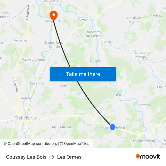 Coussay-Les-Bois to Les Ormes map