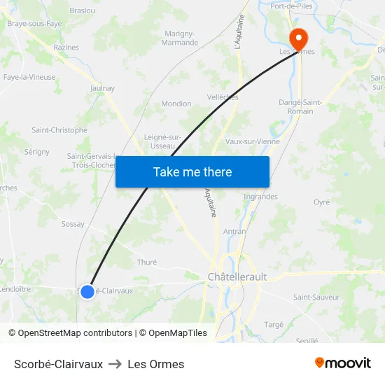 Scorbé-Clairvaux to Les Ormes map