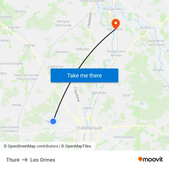Thuré to Les Ormes map