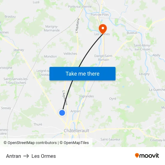 Antran to Les Ormes map