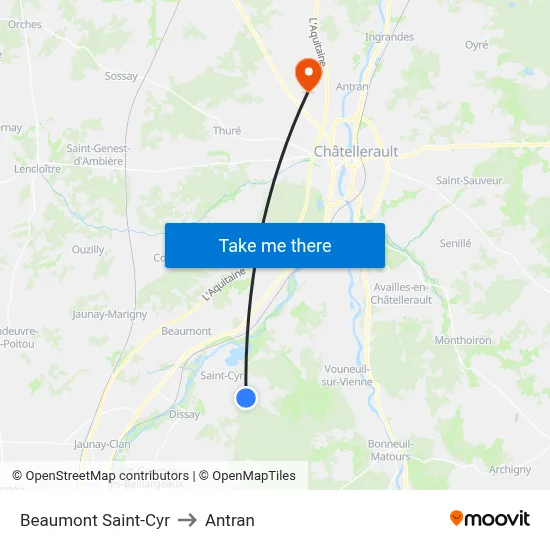 Beaumont Saint-Cyr to Antran map