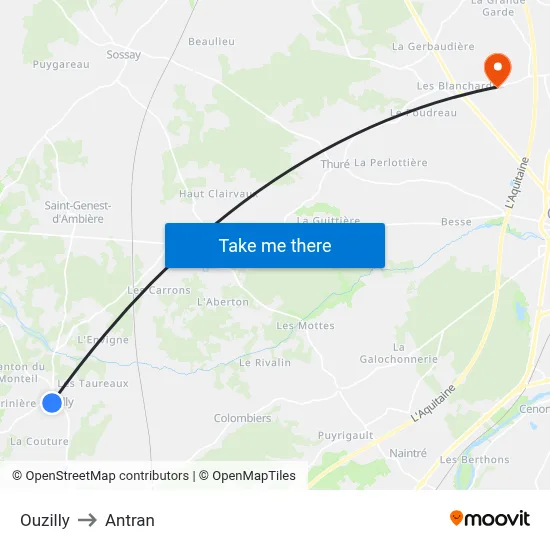 Ouzilly to Antran map