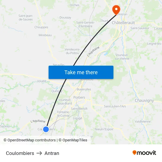 Coulombiers to Antran map