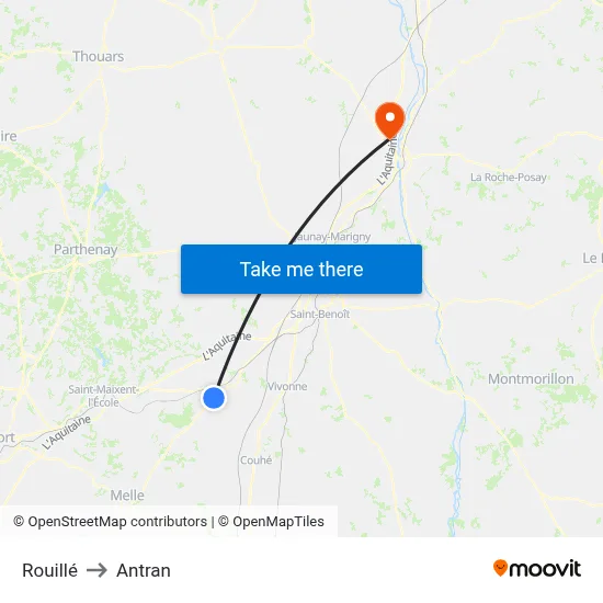 Rouillé to Antran map