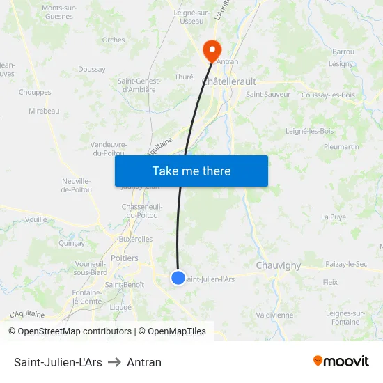 Saint-Julien-L'Ars to Antran map