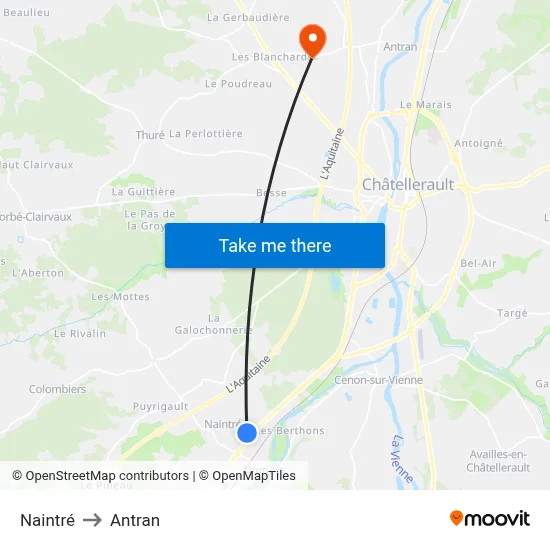Naintré to Antran map