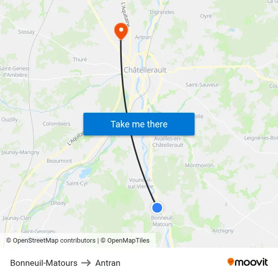 Bonneuil-Matours to Antran map