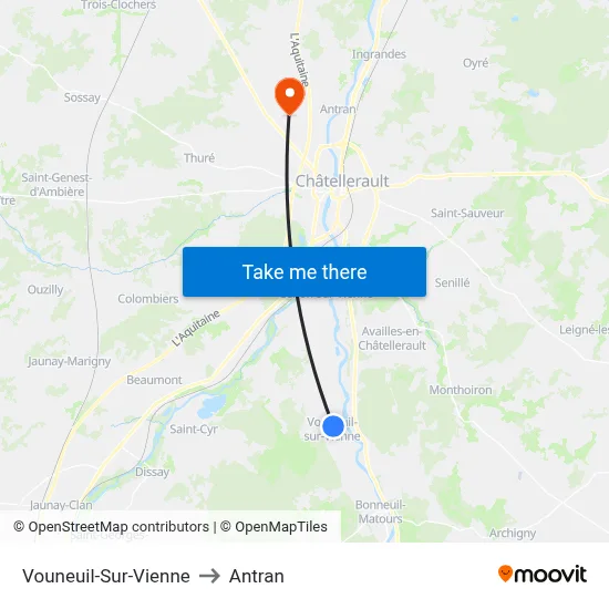 Vouneuil-Sur-Vienne to Antran map