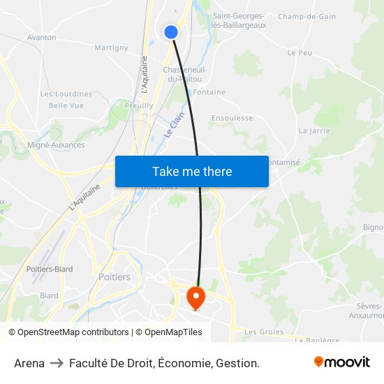 Arena to Faculté De Droit, Économie, Gestion. map