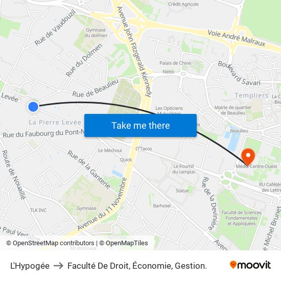 L'Hypogée to Faculté De Droit, Économie, Gestion. map