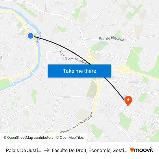 Palais De Justice to Faculté De Droit, Économie, Gestion. map
