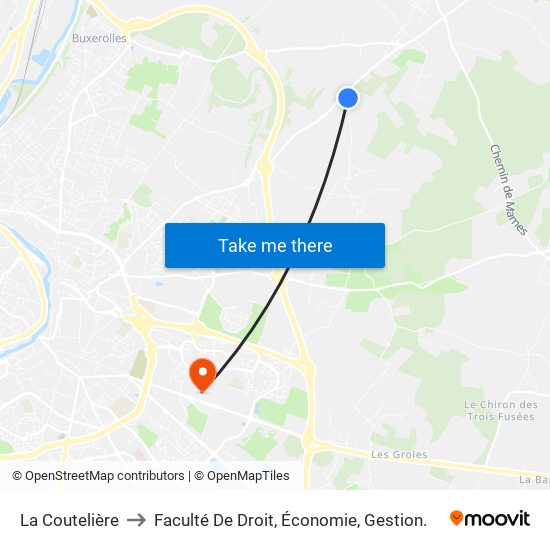 La Coutelière to Faculté De Droit, Économie, Gestion. map