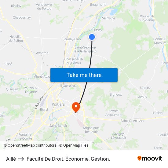 Aillé to Faculté De Droit, Économie, Gestion. map