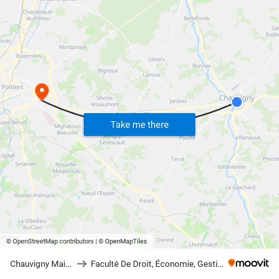 Chauvigny Mairie to Faculté De Droit, Économie, Gestion. map