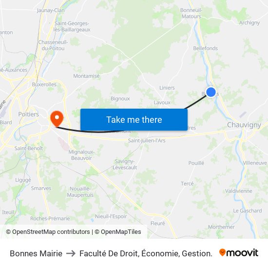 Bonnes Mairie to Faculté De Droit, Économie, Gestion. map