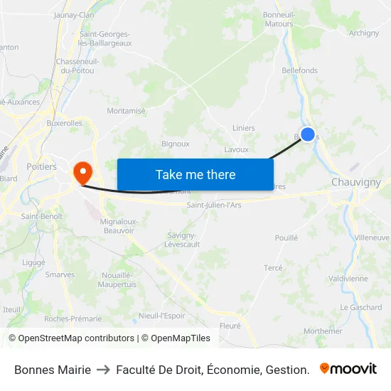 Bonnes Mairie to Faculté De Droit, Économie, Gestion. map