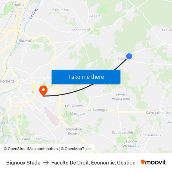 Bignoux Stade to Faculté De Droit, Économie, Gestion. map