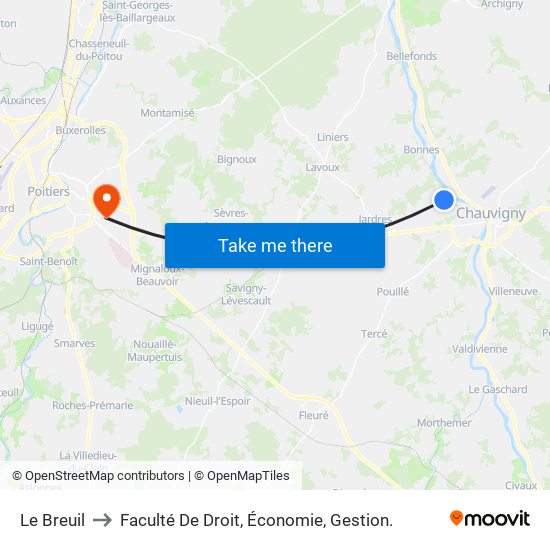 Le Breuil to Faculté De Droit, Économie, Gestion. map