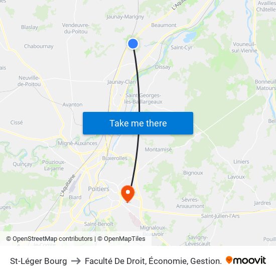 St-Léger Bourg to Faculté De Droit, Économie, Gestion. map