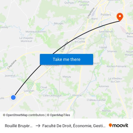 Rouillé Bruyère1 to Faculté De Droit, Économie, Gestion. map