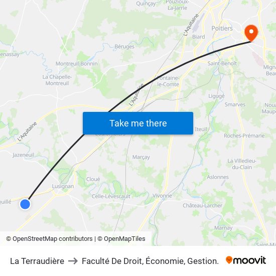 La Terraudière to Faculté De Droit, Économie, Gestion. map