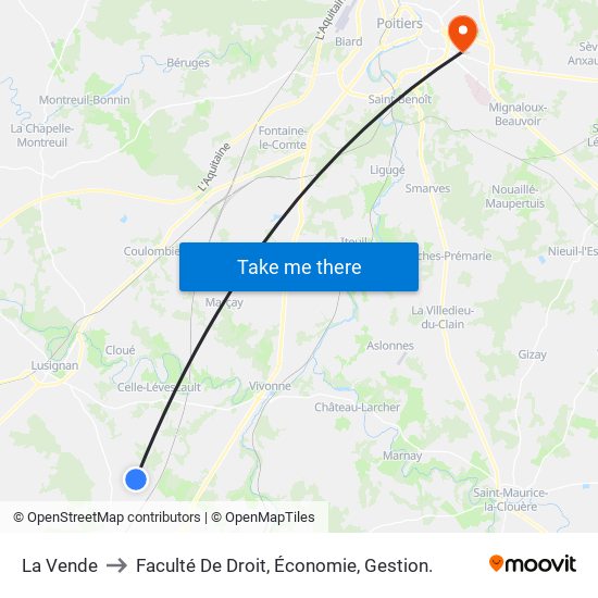 La Vende to Faculté De Droit, Économie, Gestion. map