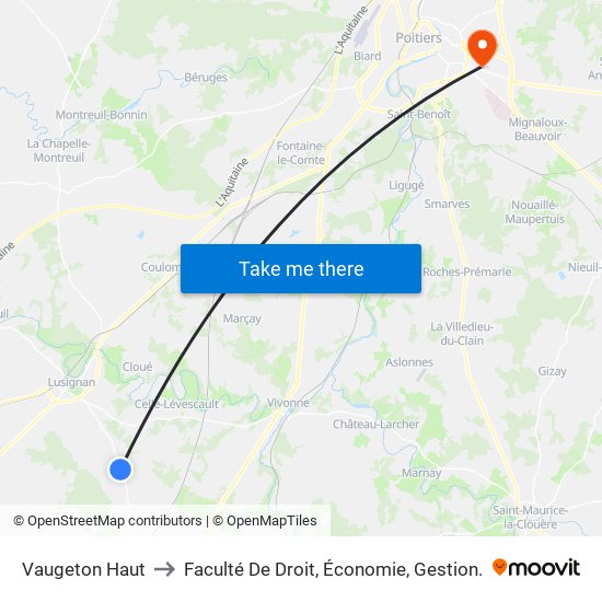 Vaugeton Haut to Faculté De Droit, Économie, Gestion. map