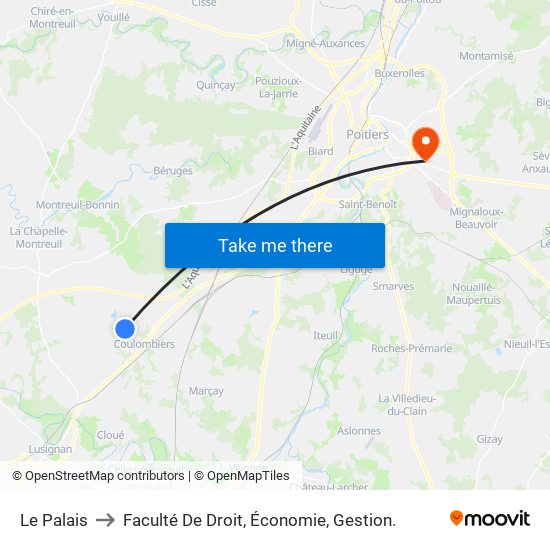 Le Palais to Faculté De Droit, Économie, Gestion. map