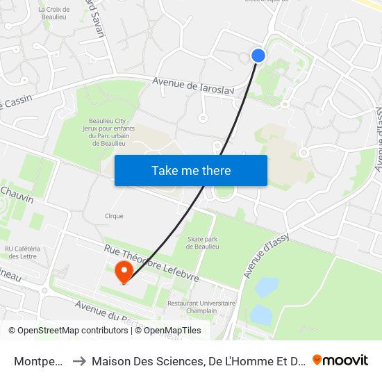 Montpensier to Maison Des Sciences, De L'Homme Et De La Société map