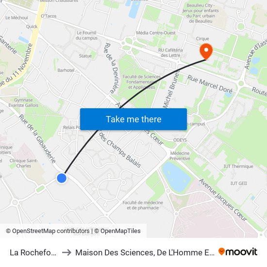 La Rochefoucauld to Maison Des Sciences, De L'Homme Et De La Société map