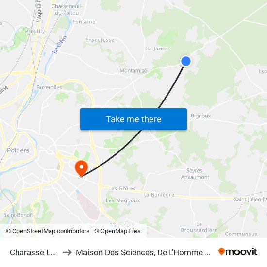 Charassé La Forêt to Maison Des Sciences, De L'Homme Et De La Société map