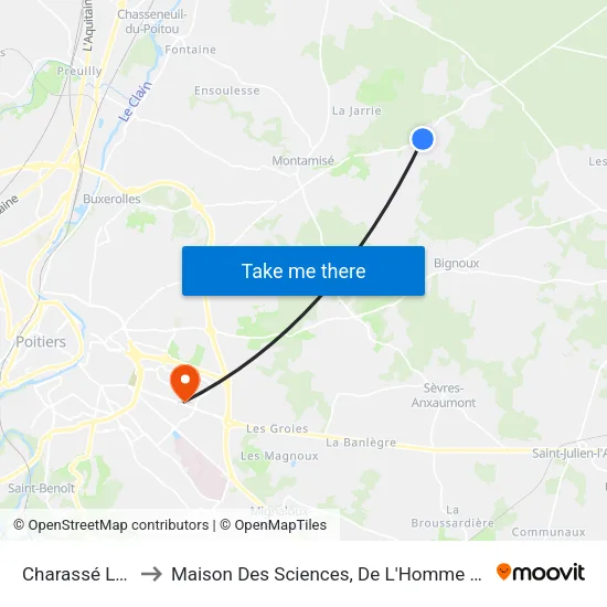 Charassé La Forêt to Maison Des Sciences, De L'Homme Et De La Société map