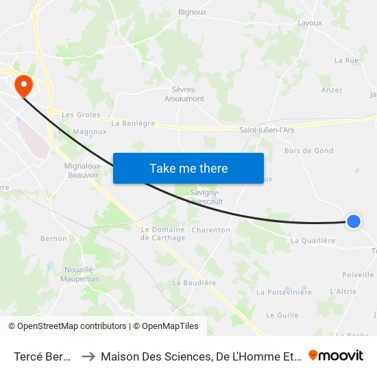 Tercé Bergeotte to Maison Des Sciences, De L'Homme Et De La Société map