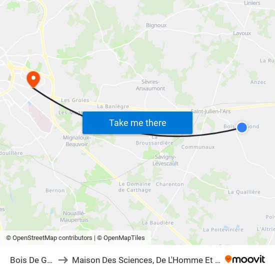 Bois De Gond 1 to Maison Des Sciences, De L'Homme Et De La Société map