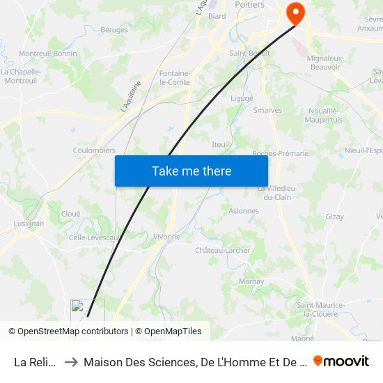 La Reliette to Maison Des Sciences, De L'Homme Et De La Société map