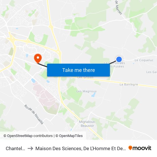 Chantelle 2 to Maison Des Sciences, De L'Homme Et De La Société map