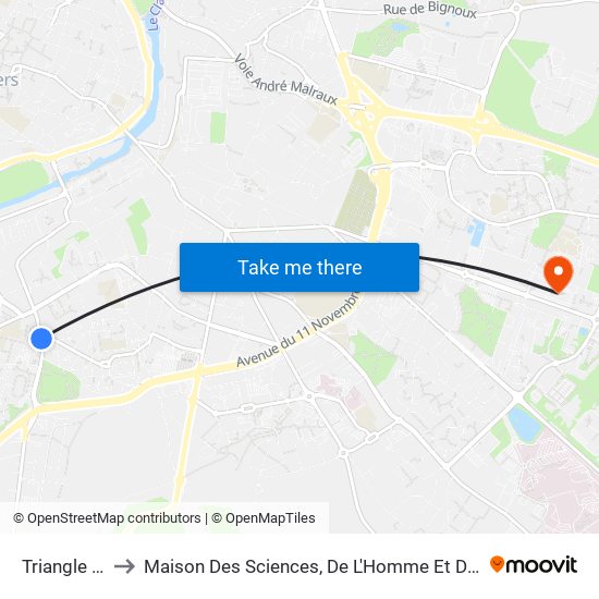 Triangle D'Or to Maison Des Sciences, De L'Homme Et De La Société map