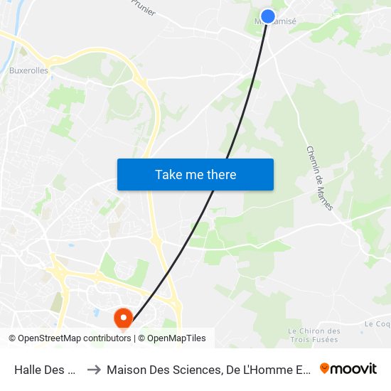 Halle Des Sports to Maison Des Sciences, De L'Homme Et De La Société map