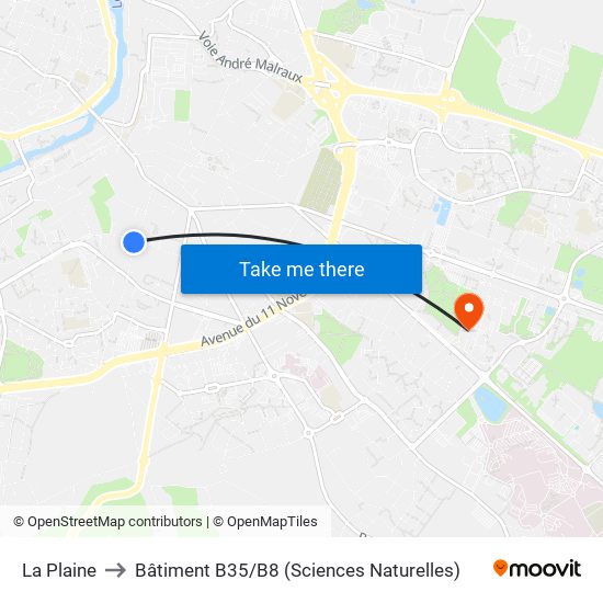 La Plaine to Bâtiment B35 / B8 (Sciences Naturelles) map