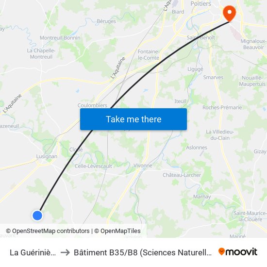 La Guérinière to Bâtiment B35 / B8 (Sciences Naturelles) map