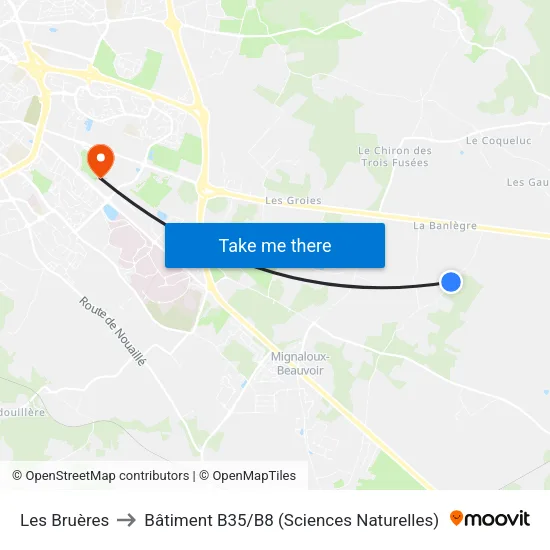Les Bruères to Bâtiment B35 / B8 (Sciences Naturelles) map