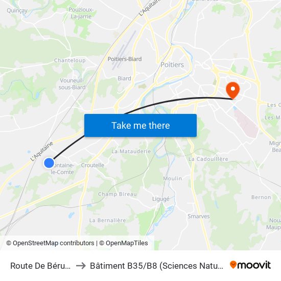 Route De Béruges to Bâtiment B35 / B8 (Sciences Naturelles) map