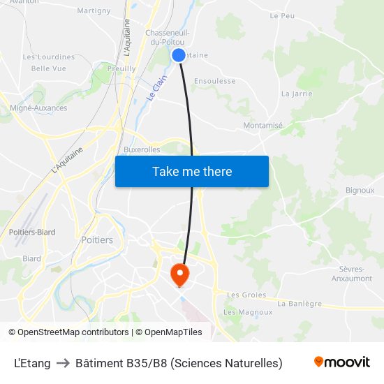 L'Etang to Bâtiment B35 / B8 (Sciences Naturelles) map